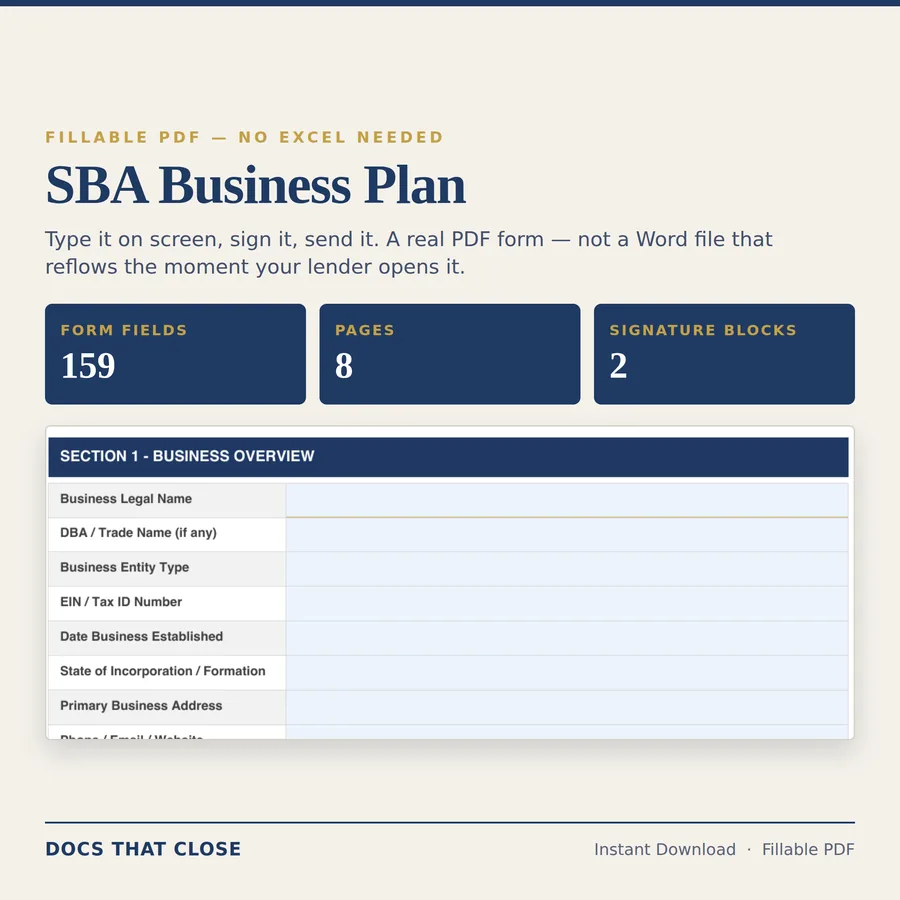 SBA Loan Business Plan template