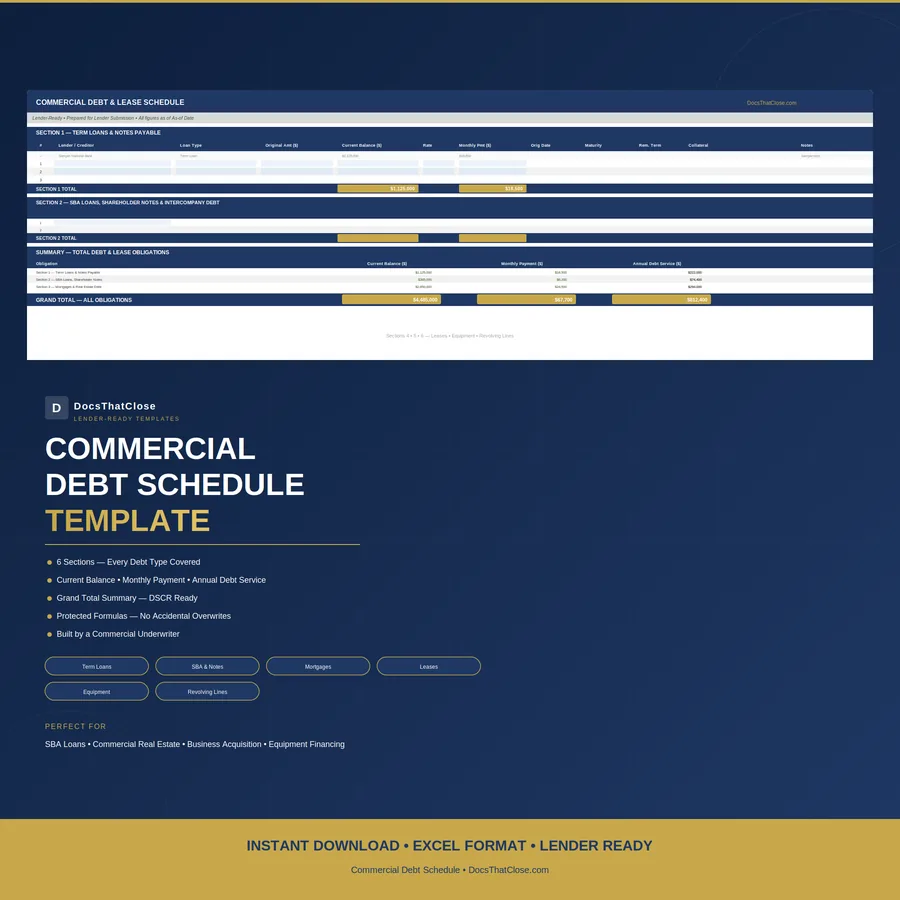 Commercial Debt Schedule template